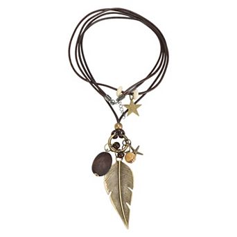Adjustable Versatile Long Pendant Bohemian Necklace 12.2" to 15.7" Brown 1 pc