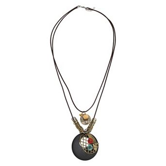 Versatile Long Pendant Bohemian Necklace 12.2" to 15.7" Brown 1 pc