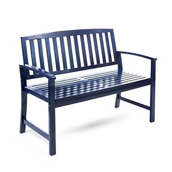 KWPZQEB Acacia Wood Bench with Slat-Design Backrest & Armrest for Indoor & Outdoor