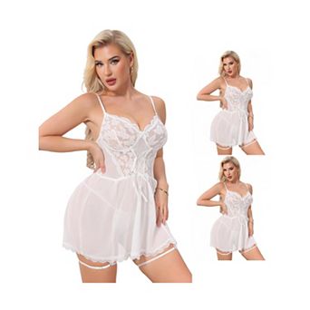 3 Packs Lace Lingerie for Women Mesh See Through Chemise Nightgown with Garter Belt