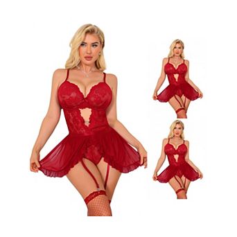 3 Packs Womens Lingerie Set Lace Underwire Push Up Hollow Out V Neck Bodysuit