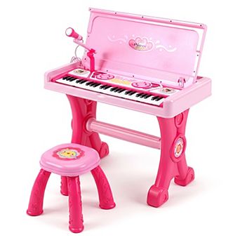 Costway 49 Keys Kids Electric Piano Keyboard Toy with Stool & Microphone, Lights, Sounds