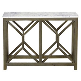 Agas Sofa Console Table, White Marble Top, Sandblasted Washed Ash Mango Wood Frame