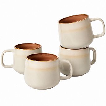 12 Oz Stoneware Coffee Mug Set Of 4 Stackable Nordic Design Dishwasher Safe