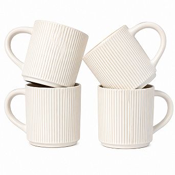 12 Ounce Ceramic Coffee Mugs Set Of 4 Stackable Dishwasher Microwave Safe