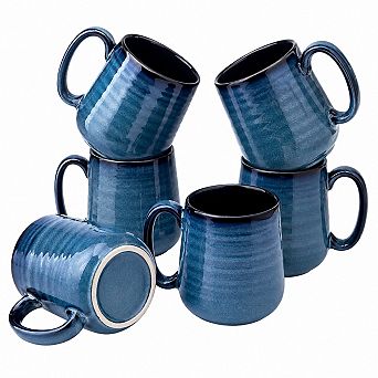 12 Ounce Ceramic Mug Set Of 6 Reactive Glaze Dishwasher Safe Coffee Cups