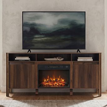 68" Transitional Fluted Fireplace TV Stand Media Table with 24" Electric Fireplace for TV up to 75"