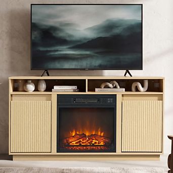 47" Modern Fluted Corner TV Stand Media Console with 19" Electric Fireplace for TVs up to 55"