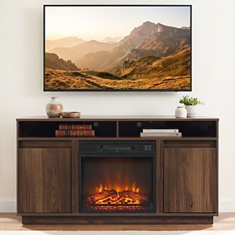 47" Modern Fluted Corner TV Stand Media Console with 19" Electric Fireplace for TVs up to 55"