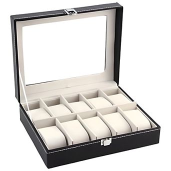 Portable 10-Slot Watch Display Box with Soft Interior for Home or Travel Use, Black