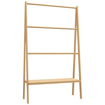 51-Inch Natural Wicker Freestanding Towel Holder with Shelf for Bathroom, Pool, and Patio Use