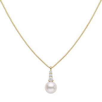 14K Gold Plated Shimmering Cubic Zirconia Freshwater Pearl Pendant Necklace