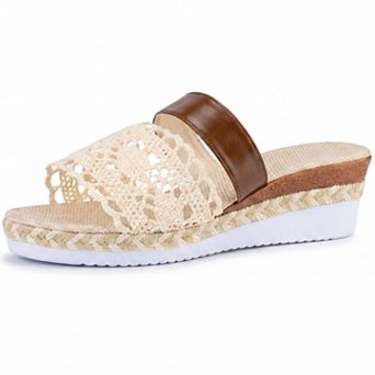 Women's Crochet Knit Wedge Slip on Mule Sandals for Casual Wear