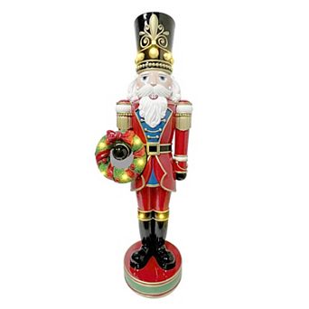 Fraser Hill Farm Nutcracker Statue with Wreath & LED Lights Floor Decor