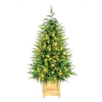 Fraser Hill Farm 4-ft. Real Feel Artificial Cedar Pre-Lit Porch Tree with 150 LED Lights