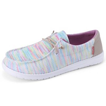 Women's Color Striped Fabric Boat Shoes Casual Lightweight Walking Shoes