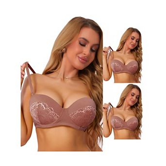 3 Packs Women's Lace Convertible Strapless Underwire Bra Push Up Comfort Everyday Lingerie