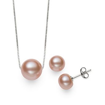 Velori Rhodium Over Sterling Silver Cultured Freshwater Pearl Necklace & Earrings Set