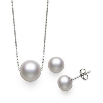 Velori Rhodium Over Sterling Silver Cultured Freshwater Pearl Necklace & Earrings Set