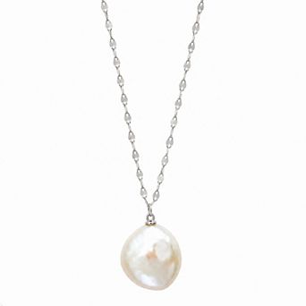 Velori White Freshwater Cultured Pearl Marquise Link Chain Necklace