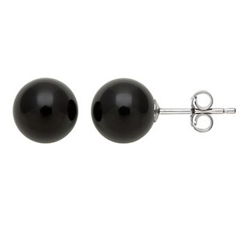 Velori Rhodium Over Sterling Silver Onyx Bead Stud Post Earrings