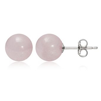 Velori Rhodium Over Sterling Silver Quartz Bead Stud Post Earrings