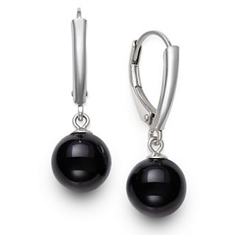 Velori Rhodium Over Sterling Silver Bead Onyx Leverback Earrings