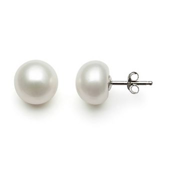 Velori Rhodium Over Sterling Silver Polished White Cultured Freshwater Pearl Post Stud Earrings