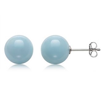 Velori Rhodium Over Sterling Silver Bead Aquamarine Stud Earrings