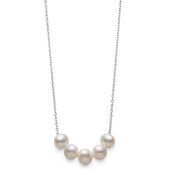 Velori Rhodium Over Sterling Silver White Freshwater Cultured Pearl Cable Chain Necklace