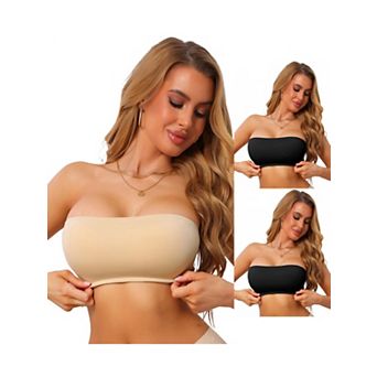 3 Packs Women's Side Closure Strapless Bandeau with Removable Pads Seamless Soft Backless Tube Bras
