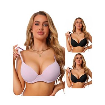 3 Packs Women's Push Up Plunge Underwire Bra Ribbed FullCoverage Adjustable Straps Everyday Lingerie