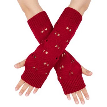 Men Women Heart Knitted Fingerless Gloves Arm Warmer Winter