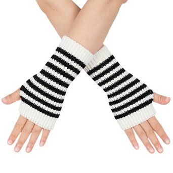 Women's Short Colorblock Knitted Striped Warmers Fingerless Gloves