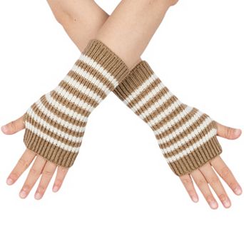Women's Short Colorblock Knitted Striped Warmers Fingerless Gloves
