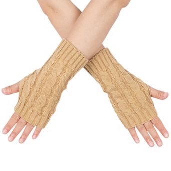 Women's Warmer Knitted Cable Pattern Fingerless Gloves