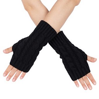 Women's Warmer Knitted Cable Pattern Fingerless Gloves