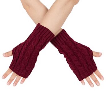 Women's Warmer Knitted Cable Pattern Fingerless Gloves