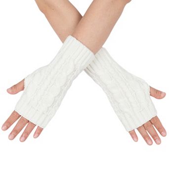 Women's Warmer Knitted Cable Pattern Fingerless Gloves