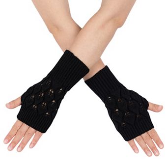 Women's Hollow-Out Leaf Pattern Knitted Warmer Fingerless Gloves