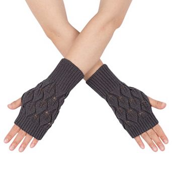 Women's Hollow-Out Leaf Pattern Knitted Warmer Fingerless Gloves