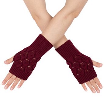 Women's Hollow-Out Leaf Pattern Knitted Warmer Fingerless Gloves