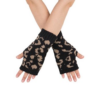 Women's Leopard Print Knit Stretchy Fingerless Gloves Daily Wear