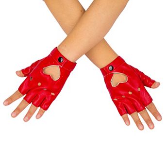 Women's Half-Finger PU Gloves Heart Cutout Nightclub Dance Rock