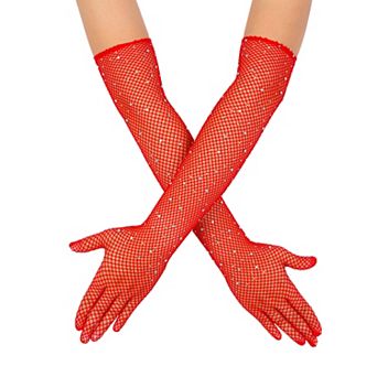 Women's Rhinestone Fishnet Long Mesh Fullfinger Gloves