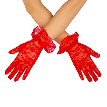 Women's Short Lace Fullfinger Gloves Ruffle Trim Wedding Party