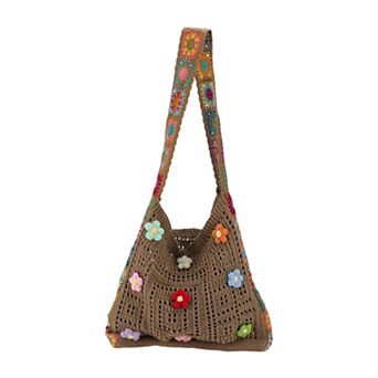 1 pc Floral Granny Square Knit Tote Shoulder Bag Boho Beach Handbag