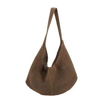1 pc Solid Color Knit Tote Shoulder Bag Casual Beach Purse