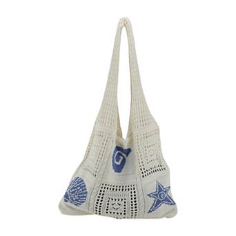 1 pc Sea Animal Pattern Patchwork Knit Tote Shoulder Bag Casual Beach Handbag