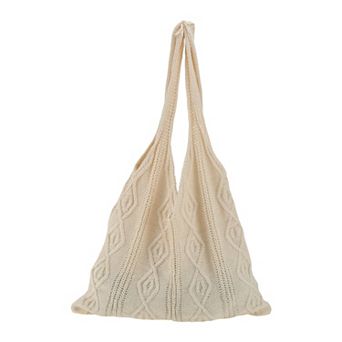 1 pc Cable Knit Diamond Pattern Tote Shoulder Bag Casual Handbag